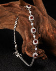 Women Full Drill S925 Sterling Silver Bracelet – Natural Garnet Sapphire Geometric Diamond-Set Luxury Chain Jewelry