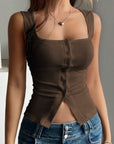 Slim-fit Buttoned Split Vest Sling Women's Top