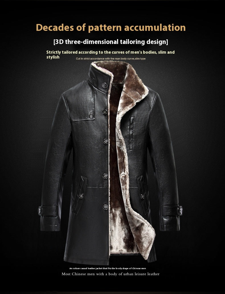 Men&#39;s Mid-length  Collar Sheepskin Thickened Fur Overcoat Coat