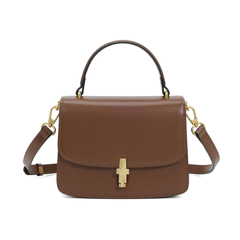 Women’s Genuine Leather Small Square Handbag – Vintage Metal Buckle Crossbody &amp; Shoulder Bag with Premium Cowhide, Elegant Structured Design for Daily &amp; Casual Use