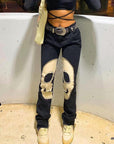 Vintage Skull Printed Jeans Women's High Waist