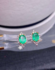 Women’s Natural Emerald Earrings – S925 Sterling Silver Retro National Style