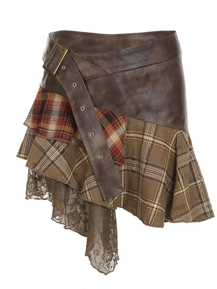 Women’s Asymmetrical High Waist A-Line Skirt – Ruffled Street Style Midi Skirt with Lace Detail &amp; Slim Fit