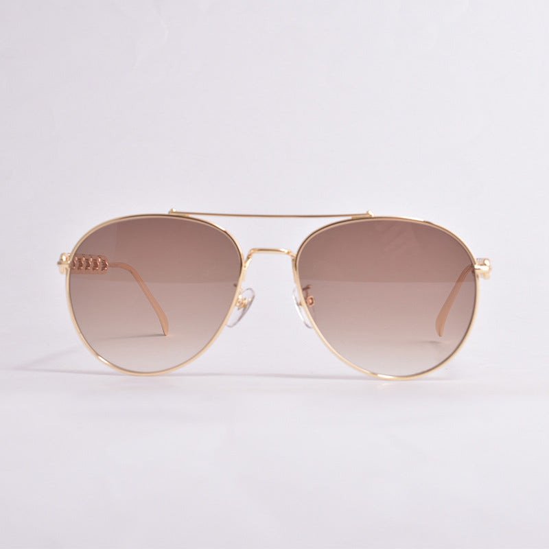 Women’s Polarized Pilot Sunglasses with Chain – UV400 Metal Frame Aviator Shades with CR39 Lenses for Driving