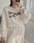 Women’s Round-Neck Letter Print Sweatshirt & Trouser Set – Streetwear Two-Piece Outfit