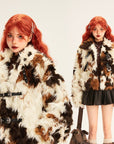 Women’s Plush Colorful Faux Fur Jacket – Loose Fit Cotton Street Style Coat