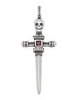 Men’s S925 Sterling Silver Skull & Knight Sword Cross Pendant - Gothic Edgy Jewelry (No Chain, 925 Silver, Unique Statement Piece)
