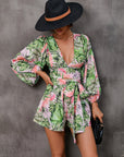 Women’s Autumn Floral V-Neck Long Sleeve Shorts Jumpsuit – Elegant Bohemian Chic Romper