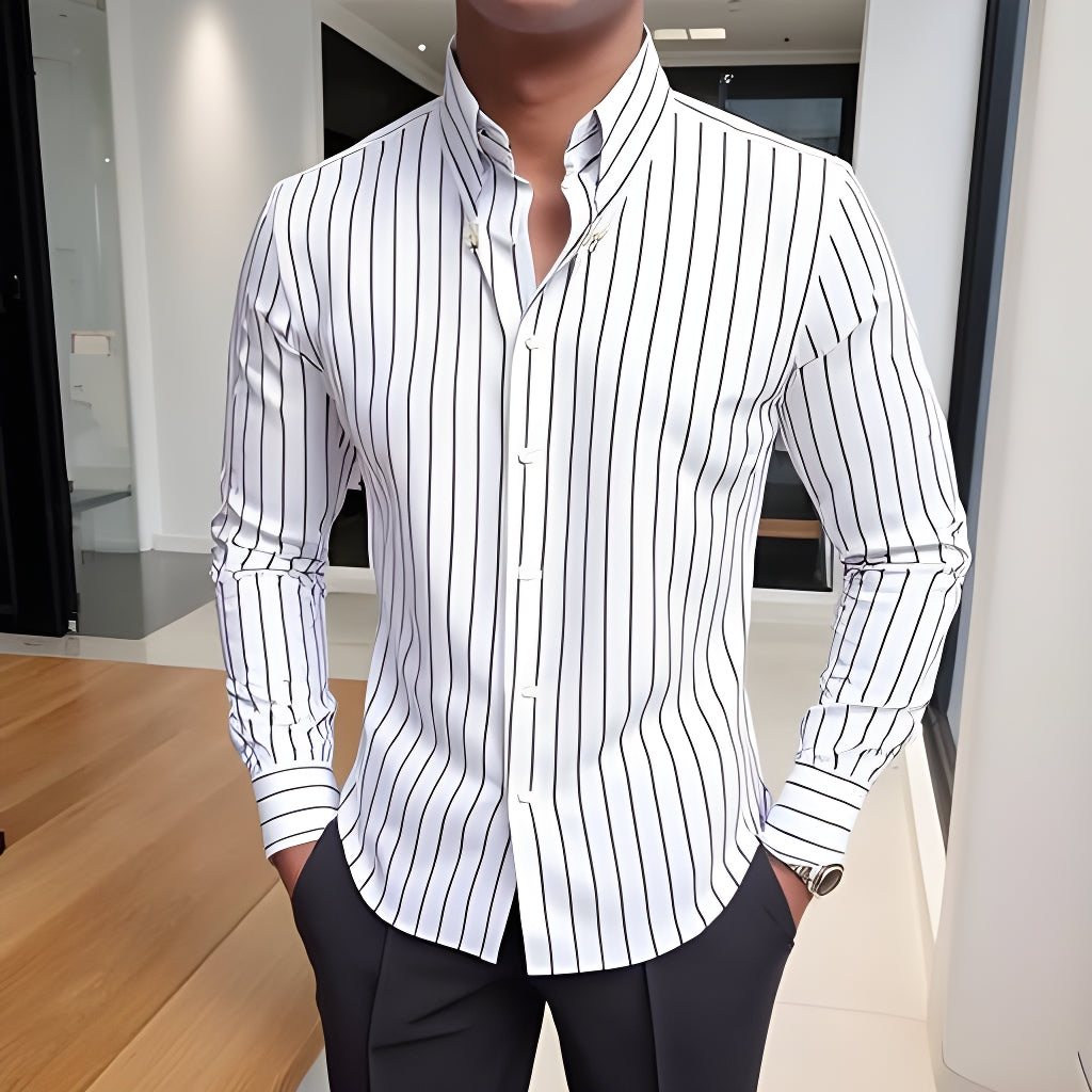 Business Long Sleeve Striped Shirt Men