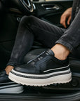 Men’s Breathable Slip-On Sneakers – Simple All-Match Cowhide Platform Casual Shoes