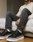 Men’s Breathable Slip-On Sneakers – Simple All-Match Cowhide Platform Casual Shoes