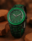 Men’s Hip-Hop Full Rhinestone Quartz Watch – Luxury Green Alloy Fashion Timepiece