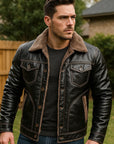 Men’s PU Leather Jacket – Classic Lapel Single-Breasted Biker Style Coat