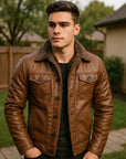 Men’s PU Leather Jacket – Classic Lapel Single-Breasted Biker Style Coat