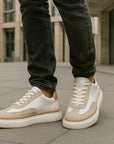Men's Thick-Soled Cowhide Sneakers - Stitched Low-Top Board Shoes
