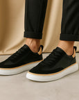Men's Thick-Soled Cowhide Sneakers - Stitched Low-Top Board Shoes