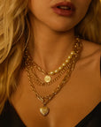 Women’s Mixed Punk Chain & Pearl Necklace – Electroplated Cross Chain with Alloy Pendant