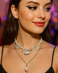Women’s Beach Seashell & Imitation Pearl Double-Layer Necklace – Summer Sweater-Chain Style Pendant