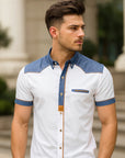 Men’s Professional Plus-Size Short-Sleeve Shirt – British Style Slim-Fit Color-Matching Design