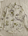 Women’s Spring French Retro Printed Silk-Satin Shirt – Elegant Long-Sleeve Cardigan Top