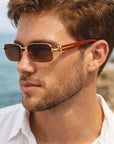 🕶️ Sonnenbrille mit Holzrahmen für Herren – UV400 &amp; entspiegelte Glaslinsen – Retro-Sonnenbrille im Rechteckformat