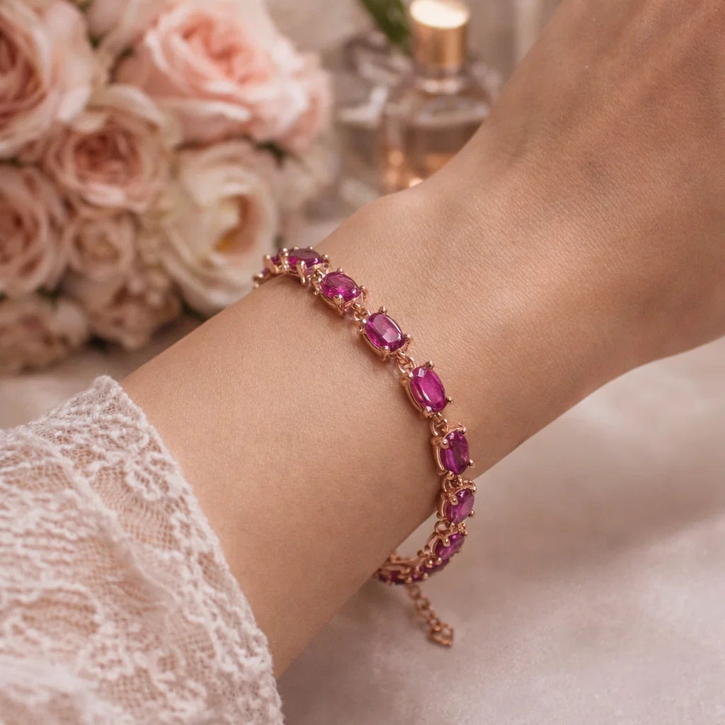 Women’s Natural Ruby Bracelet – 0.8ct Pre-Stone Gem, 18K Gold-Plated Hand-Inlaid 925 Silver Jewelry