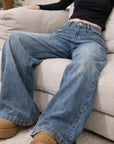 Women’s Rivet High-Waist Wide-Leg Jeans – 90% Cotton Baggy Fit