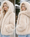 Veste ample décontractée à capuche en fausse fourrure chaude