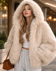 Veste ample décontractée à capuche en fausse fourrure chaude
