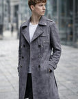 Men’s Double-Breasted Suede Trench Coat – Imitation Deerskin Mid-Length Plus-Size Casual Coat