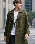 Men’s Double-Breasted Suede Trench Coat – Imitation Deerskin Mid-Length Plus-Size Casual Coat