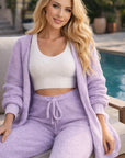 Women’s Knitted Plush Pants Suit 4 piece  Set – Soft Cotton Blend Long Sleeve Casual Lounge Set with Trousers