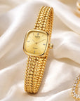 Women Gold Rectangular Quartz Watch – Elegant Small Dial Stainless Steel Strap 30M Waterproof Business Fashion Wristwatch