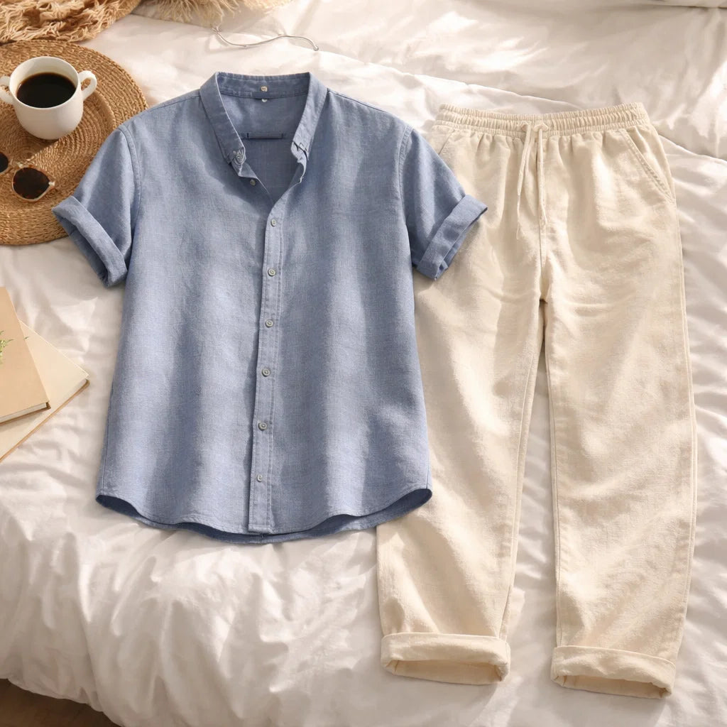 Men  Printed Short Sleeve Shirt and Pants Set – Casual Loose Fit Lapel Summer Outfit Matching Two-Piece Set