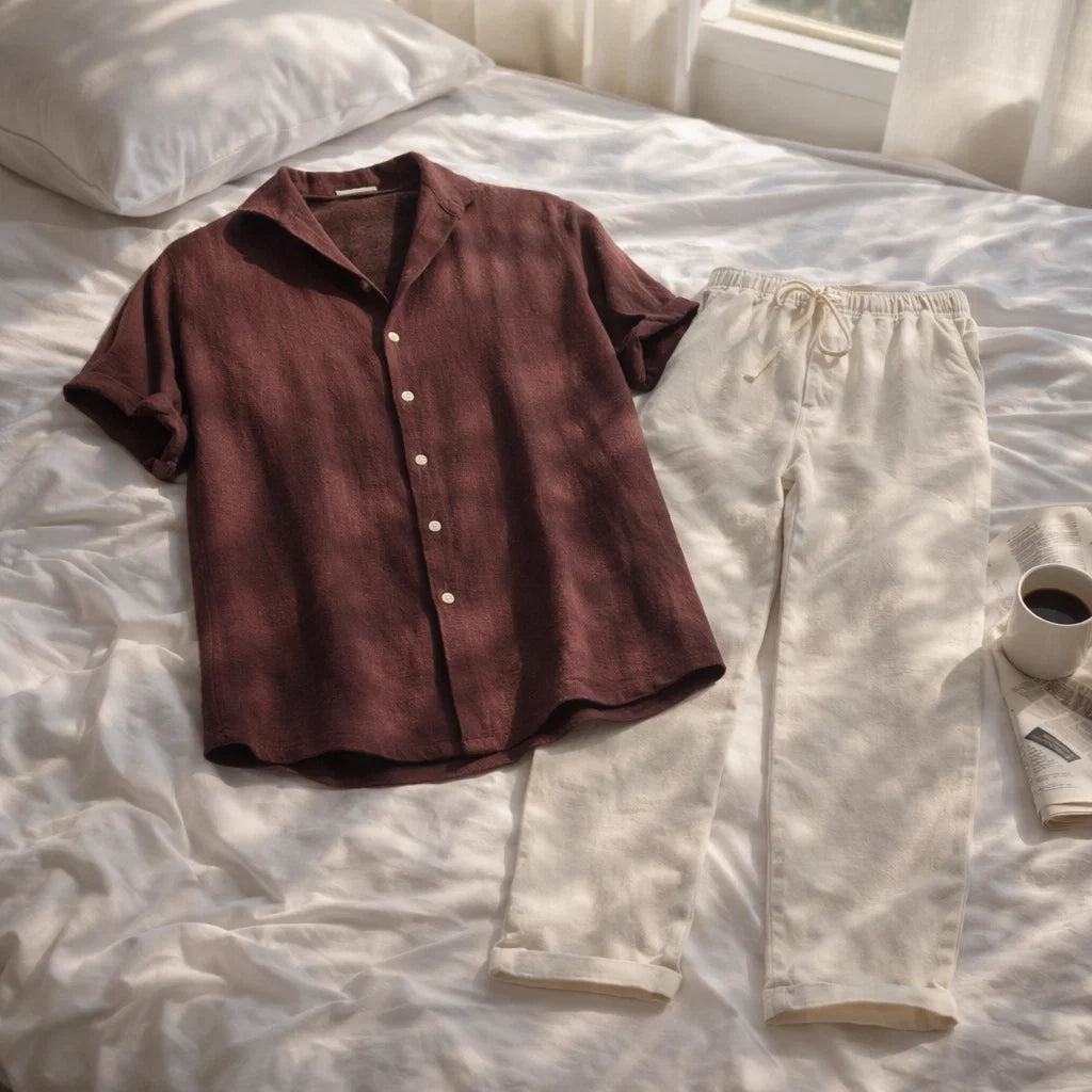 Men  Printed Short Sleeve Shirt and Pants Set – Casual Loose Fit Lapel Summer Outfit Matching Two-Piece Set