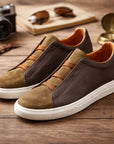Men Genuine Leather Shoes – Top-Grain Cowhide Interior Lace-Up Round Toe Slip-Resistant Flat Sneakers