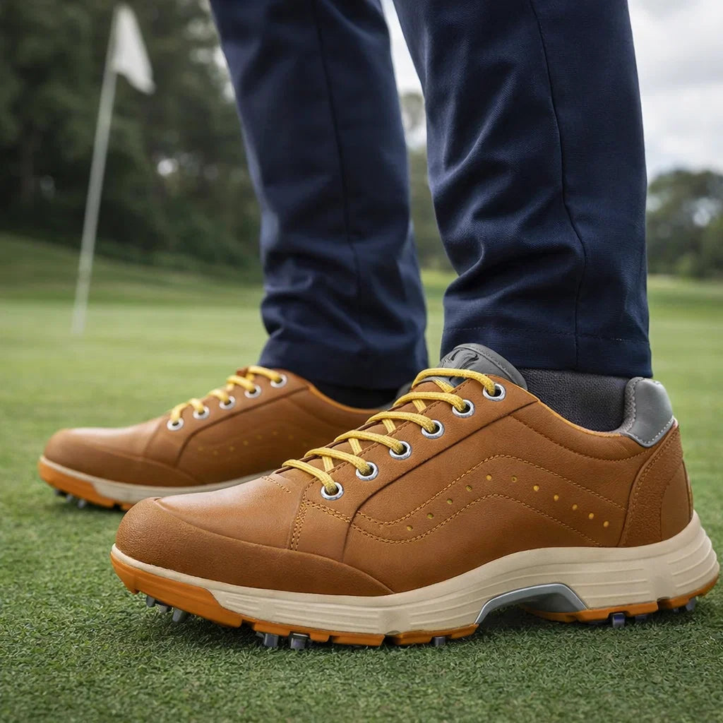 Men’s Fashion Golf Shoes – Anti-Slip Breathable Synthetic Leather Low-Top Golf Sneakers for Natural &amp; Artificial Grass