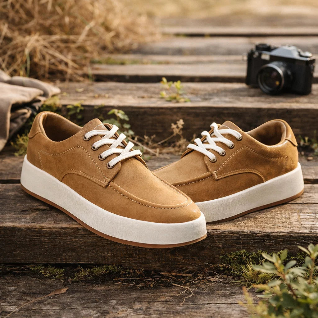 Men Genuine Leather Board Shoes – Premium Split Leather Sneakers with Cushioned Insole &amp; Wear-Resistant Rubber Sole