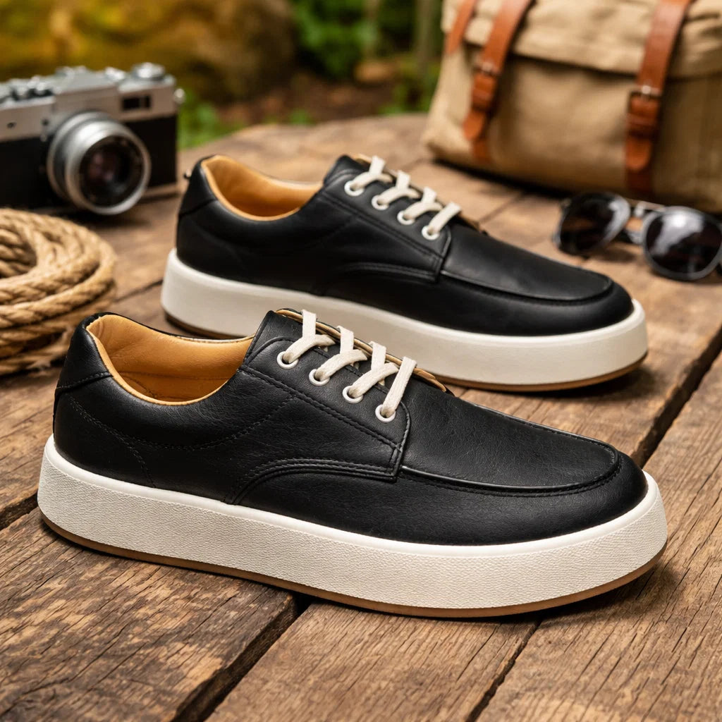 Men Genuine Leather Board Shoes – Premium Split Leather Sneakers with Cushioned Insole &amp; Wear-Resistant Rubber Sole