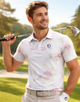 Men Golf Print Short-Sleeved Polo Shirt – Breathable Cotton Spandex Floral Performance Golf Top