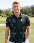 Men Golf Print Short-Sleeved Polo Shirt – Breathable Cotton Spandex Floral Performance Golf Top
