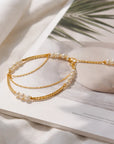 Women Double-Layer Freshwater Pearl Bracelet – 14K Gold Plated Handmade Minimalist Tassel Jewelry