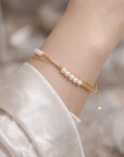 Women Double-Layer Freshwater Pearl Bracelet – 14K Gold Plated Handmade Minimalist Tassel Jewelry