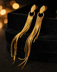 Women 24K Gold Plated Long Tassel Metal Earrings – Retro Geometric 14cm Statement Jewelry