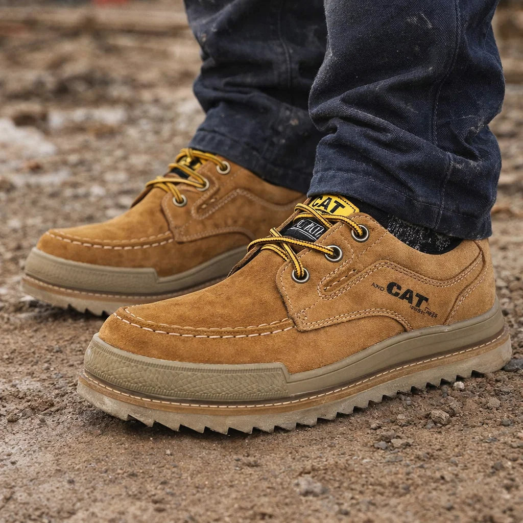 Men Genuine Cowhide Shoes – Breathable Lace-Up Leather Sneakers with Anti-Slip Rubber Sole