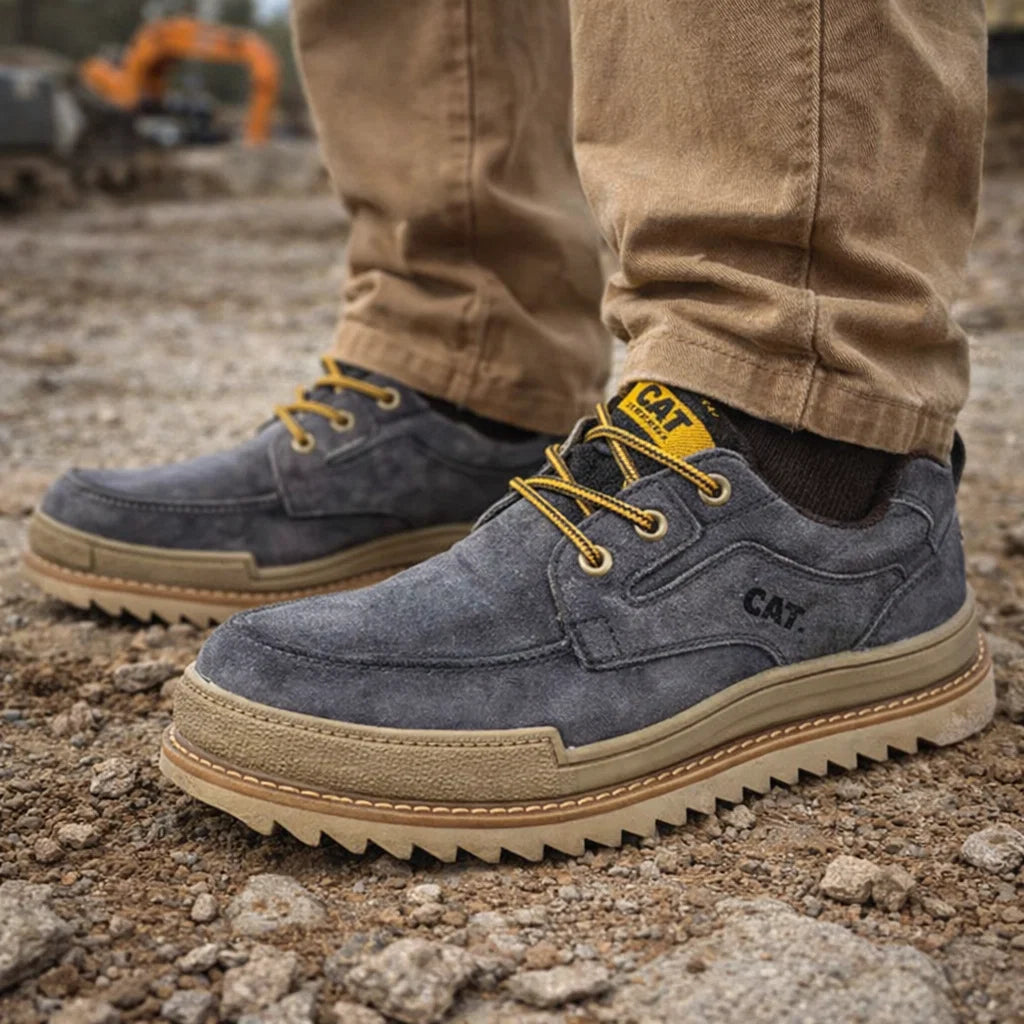 Men Genuine Cowhide Shoes – Breathable Lace-Up Leather Sneakers with Anti-Slip Rubber Sole