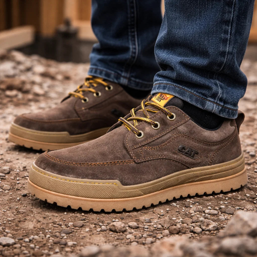 Men Genuine Cowhide Shoes – Breathable Lace-Up Leather Sneakers with Anti-Slip Rubber Sole