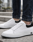 Men Breathable Leather Sneakers – Lightweight Lace-Up Casual Sports Shoes with Height Increase Sole