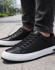 Men Breathable Leather Sneakers – Lightweight Lace-Up Casual Sports Shoes with Height Increase Sole