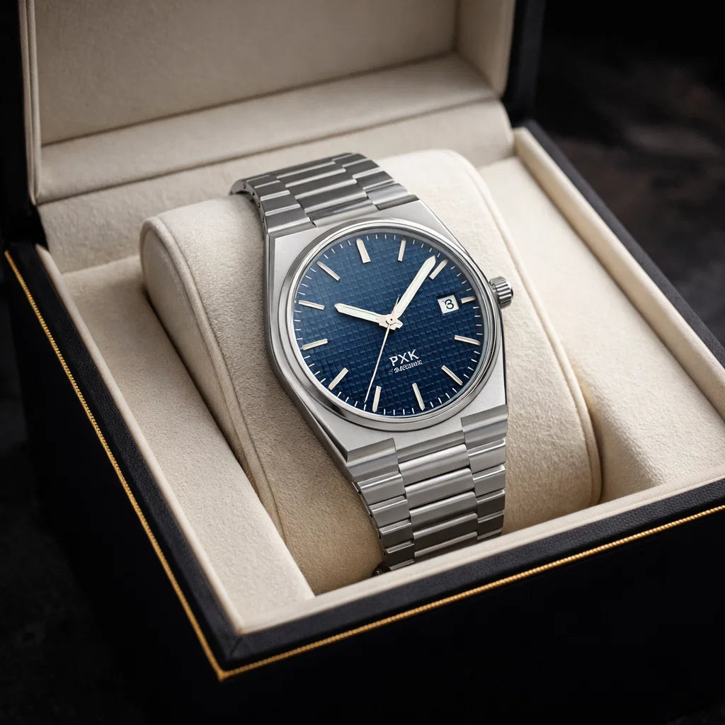 Men Automatic Mechanical Wristwatch – 40mm Stainless Steel Luminous Dial with Transparent Case Back